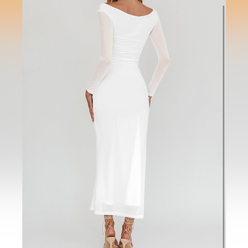 Bodycon ruched mesh long sleeve midi dress - Picture 2 of 5